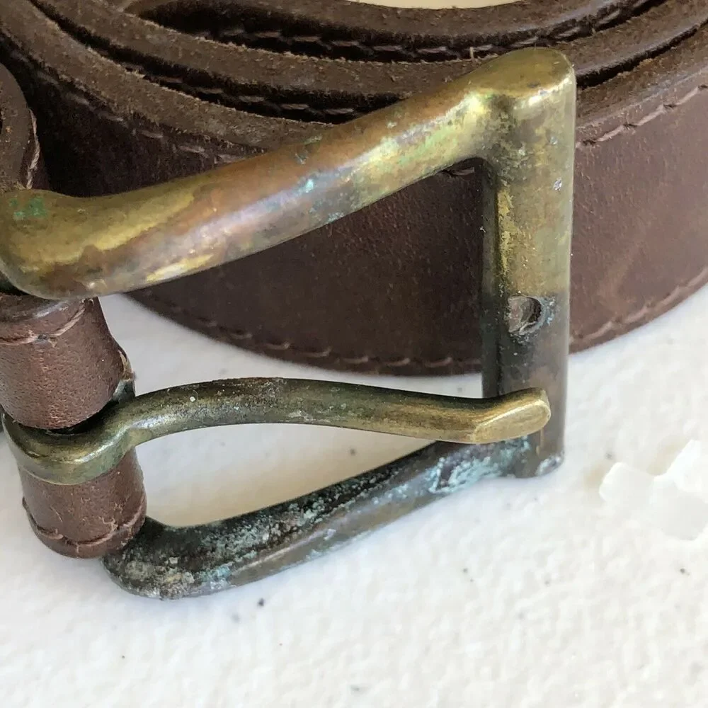 Le sac De Mode Leather Belt Size Small Brown Tarnished Buckle 31.5